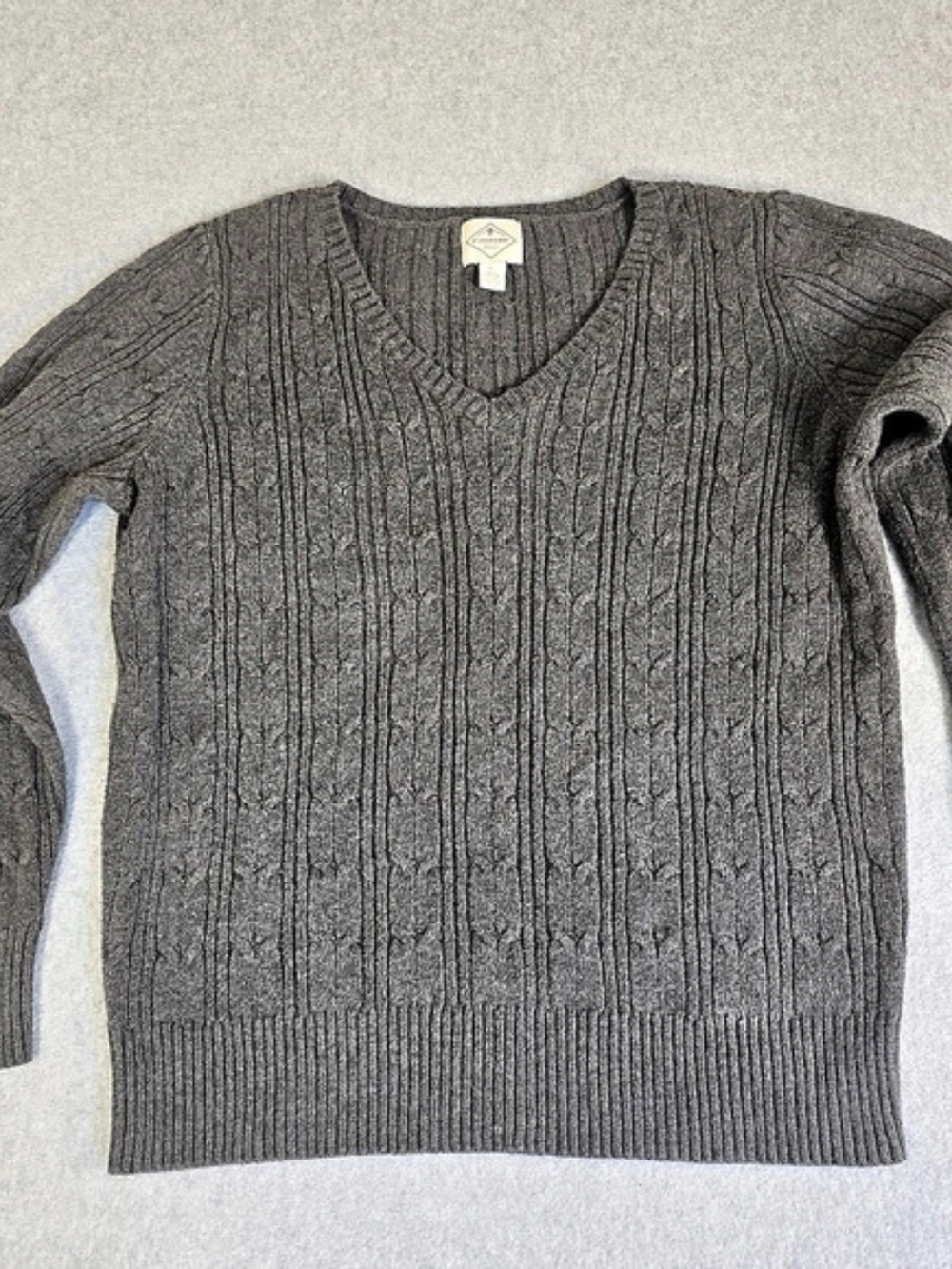 St Johns Bay Large Gray Cable Knit V Neck Sweater